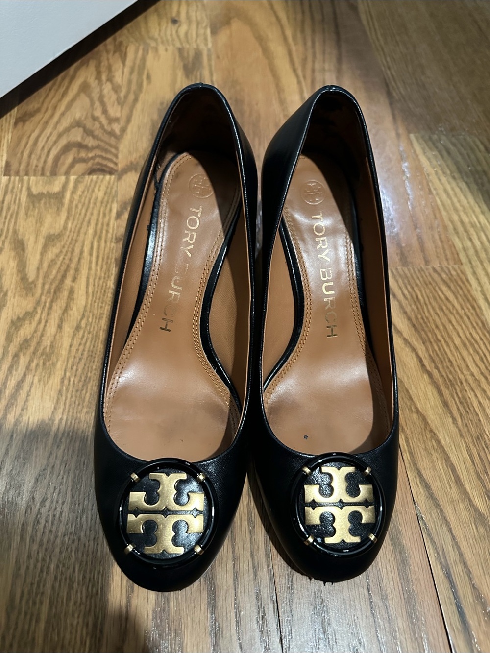 Tory Burch Black Leather Wedge Pumps Size 6.5